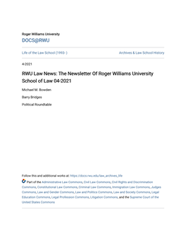The Newsletter of Roger Williams University School of Law 04-2021