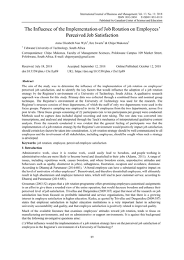 The Influence of the Implementation of Job Rotation on Employees’ Perceived Job Satisfaction