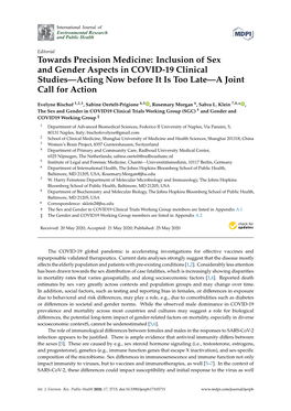 Inclusion of Sex and Gender Aspects in COVID-19 Clinical Studies—Acting Now Before It Is Too Late—A Joint Call for Action