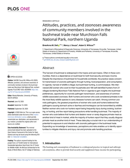 Attitudes, Practices, and Zoonoses Awareness of Community Members Involved in the Bushmeat Trade Near Murchison Falls National Park, Northern Uganda