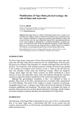 Modification of Niger Delta Physical Ecology: the Role of Dams and Reservoirs