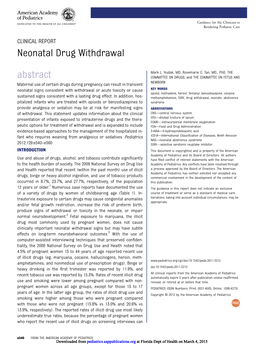 Neonatal Drug Withdrawal Abstract