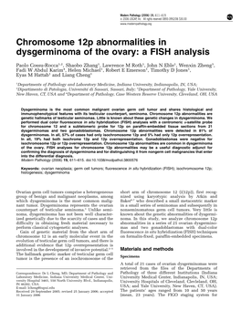 Chromosome 12P Abnormalities in Dysgerminoma of the Ovary: a FISH Analysis