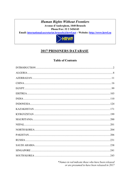 Human Rights Without Frontiers 2017 PRISONERS DATABASE