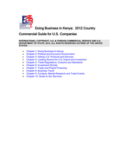 Doing Business in Kenya: 2012 Country Commercial Guide for US