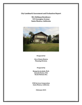 City Landmark Assessment and Evaluation Report M.S. Hellman