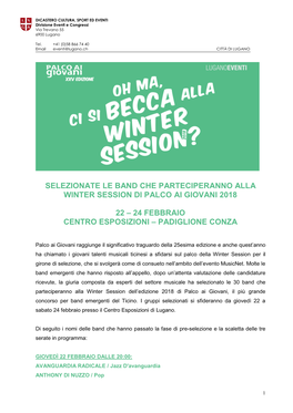 Selezionate Le Band Che Parteciperanno Alla Winter Session Di Palco Ai Giovani 2018
