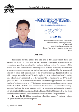 ICT in the PRIMARY EDUCATION TEACHERS` EDUCATION PRACTICE in PR CHINA Doi: 10.34142/Astraea.2020.1.2.06