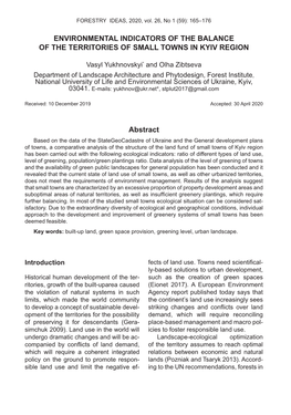 Environmental Indicators of the Balance of the Territories of Small Towns in Kyiv Region