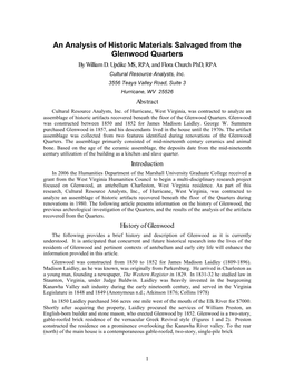 An Analysis of Historic Materials Salvaged from the Glenwood Quarters by William D
