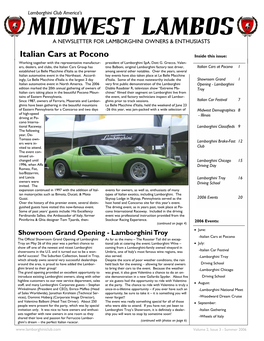 Lamborghini Club America’S MIDWEST LAMBOS a NEWSLETTER for LAMBORGHINI OWNERS & ENTHUSIASTS