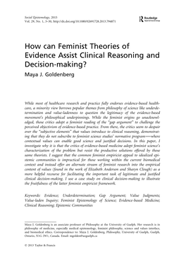 How Can Feminist Theories of Evidence Assist Clinical Reasoning and Decision-Making? Maya J