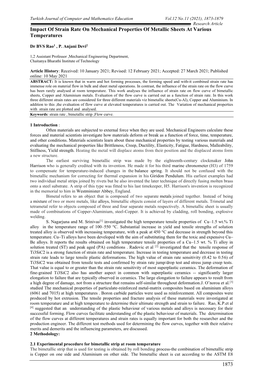 1873 Impact of Strain Rate on Mechanical Properties of Metallic