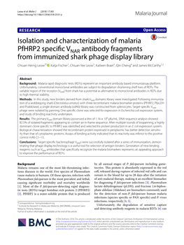 Isolation and Characterization of Malaria Pfhrp2 Specific VNAR