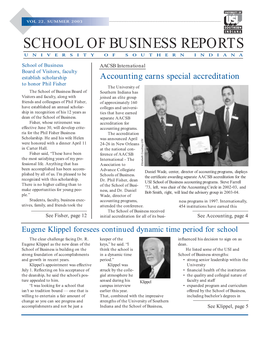 Summer 2003 School of Business Reports University of Southern Indiana