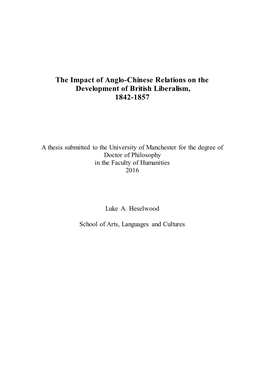 The Impact of Anglo-Chinese Relations on the Development of British Liberalism, 1842-1857