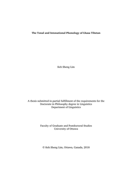 The Tonal and Intonational Phonology of Lhasa Tibetan Keh Sheng Lim A