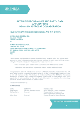 Satellite Programmes and Earth Data Applications India – Uk Astrosat Collaboration