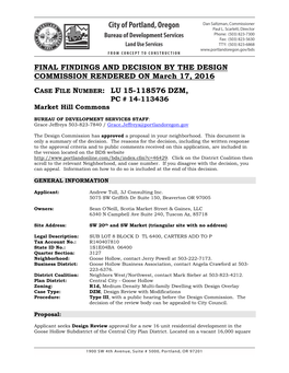 FINAL FINDINGS and DECISION by the DESIGN COMMISSION RENDERED on March 17, 2016