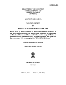 Sctc No. 808 Committee on the Welfare of Scheduled Castes and Scheduled Tribes (2017-2018) (Sixteenth Lok Sabha) Twentieth