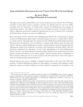 Spain and Islamist Movements: from the Victory of the FIS to the Arab Spring1 by Ana I. Planet and Miguel Hernando De Larramend