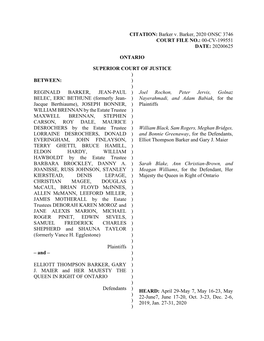 CITATION: Barker V. Barker, 2020 ONSC 3746 COURT FILE NO.: 00-CV-199551 DATE: 20200625