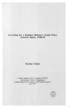 Britain's Trade Policy Towards Japan, 1950-54 Noriko Yokoi