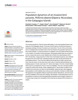 Population Dynamics of an Invasive Bird Parasite, Philornis Downsi (Diptera: Muscidae), in the Galapagos Islands