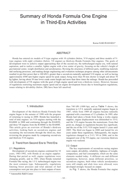 Summary of Honda Formula One Engine in Third-Era Activities