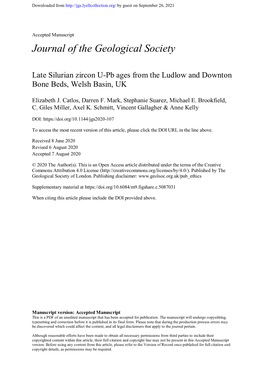 Late Silurian Zircon U-Pb Ages from the Ludlow and Downton Bone Beds, Welsh Basin, UK