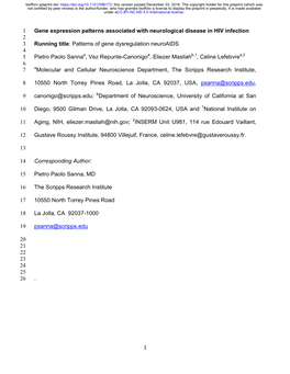 1 Gene Expression Patterns Associated with Neurological Disease in HIV Infection 1 2 Running Title