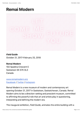 Field Guide - Announcements - E-Flux 11/01/2021, 12:46 Remai Modern