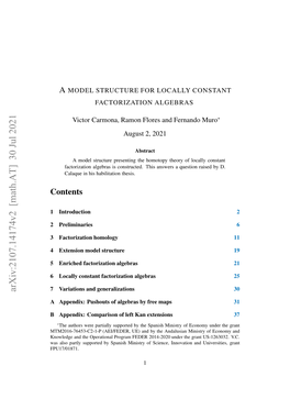 Arxiv:2107.14174V2 [Math.AT] 30 Jul 2021 Introduction 1 Contents a Loprl Upre Ysaihmnsr Fsine in Science, of Ministry Spanish by Supported FPU17/01871