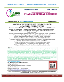 Sonographic Murphy Sign in Calculus and Acalculus Cholecystitis