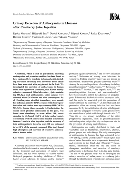 Urinary Excretion of Anthocyanins in Humans After Cranberry Juice Ingestion