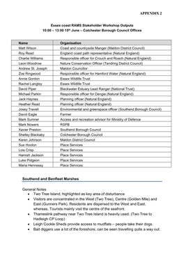 APPENDIX 2 Southend and Benfleet Marshes General Notes • Two Tree