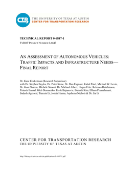 Traffic Impacts and Infrastructure Needs—Final Report