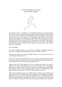 ANCIENT GREECE FACT SHEET the OLYMPIC GAMES The