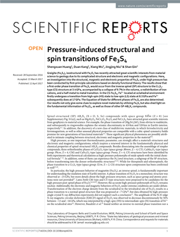 Pressure-Induced Structural and Spin Transitions of Fe3s4 Shengxuan Huang1, Duan Kang1, Xiang Wu2, Jingjing Niu1 & Shan Qin1