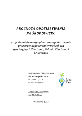 PROGNOZA ODDZIAŁYWANIA NA ŚRODOWISKO Projektu