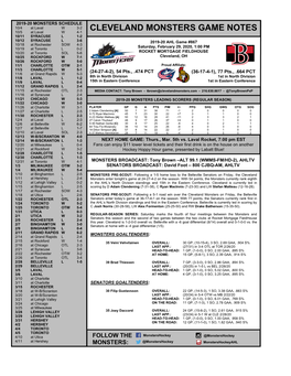 Cleveland Monsters Game Notes