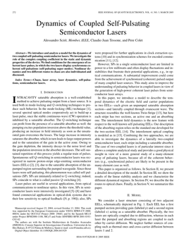 Dynamics of Coupled Self-Pulsating Semiconductor Lasers Alessandro Scirè, Member, IEEE, Claudio Juan Tessone, and Pere Colet