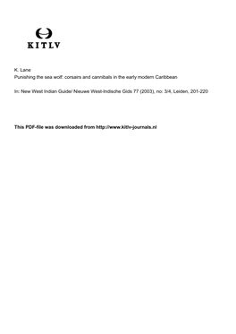 K. Lane Punishing the Sea Wolf: Corsairs and Cannibals in the Early Modern Caribbean