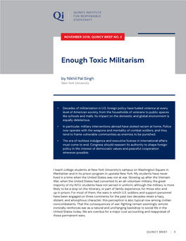 Enough Toxic Militarism