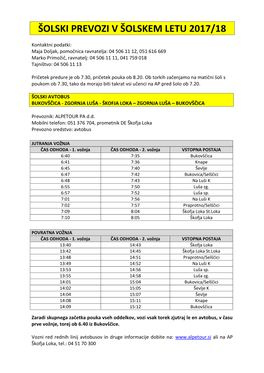 Šolski Prevozi V Šolskem Letu 2017/18