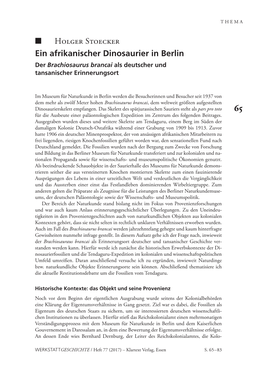 Holger Stoecker Ein Afrikanischer Dinosaurier in Berlin Der Brachiosaurus Brancai Als Deutscher Und Tansanischer Erinnerungsort