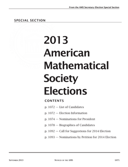 2013 American Mathematical Society Elections CONTENTS