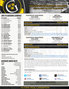 2013-14 Gustavus Schedule Gustavus Quick Facts