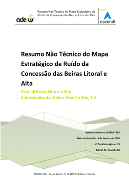 Resumo Não Técnico Do Mapa Estratégico De Ruído Da Concessão Das Beiras Litoral E Alta