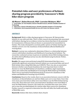 Potential Risks and User Preferences of Helmet- Sharing Program Provided by Vancouver’S Mobi Bike-Share Program